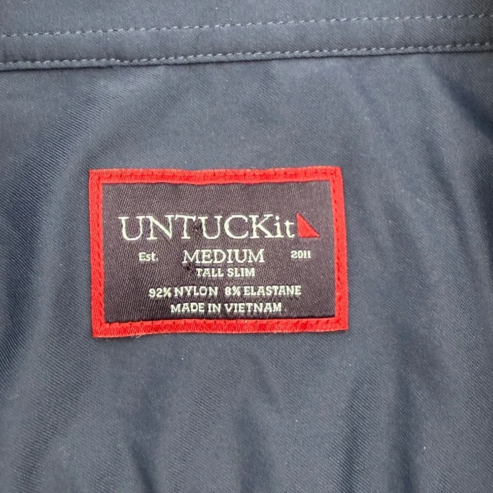 UNTUCKit Gironde SS Navy Blue Tall Slim Fit Short Sleeve‎ Button Down Shirt Med